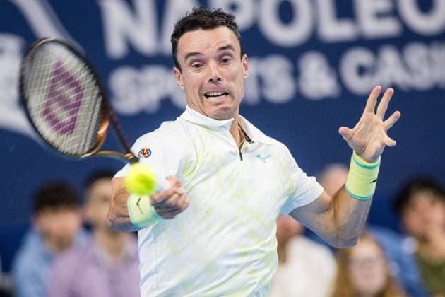 Spanish Roberto Bautista-Agut pictured in action during a tennis match in the round of 32 of the singles competition at the ATP, Tennis Herren European Open Tennis tournament in Antwerp, Wednesday 16 October 2024. JASPERxJACOBS  x102687328x