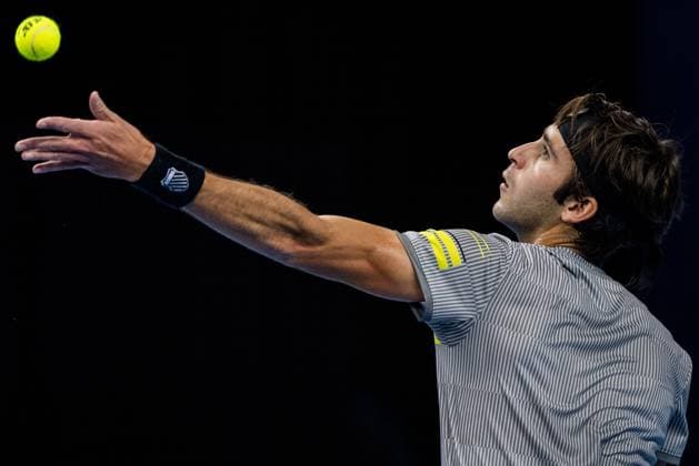 Tomas Martin Etcheverry pictured in action during a tennis match in the round of 32 of the singles competition at the ATP, Tennis Herren European Open Tennis tournament in Antwerp, Wednesday 16 October 2024. JASPERxJACOBS  x102687346x