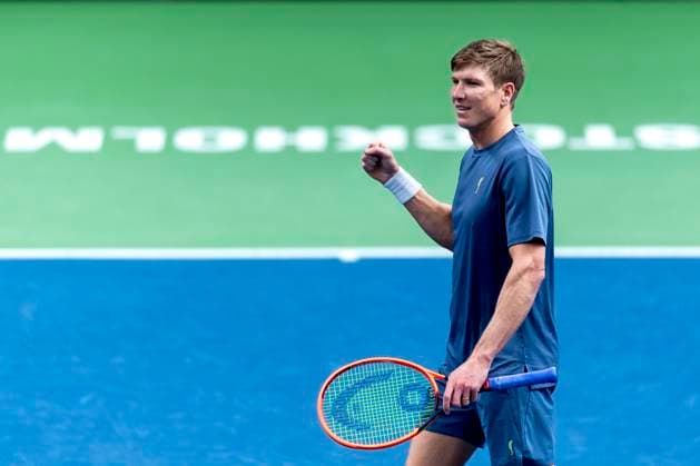 241016 Andre Göransson celebrates after a men s doubles tennis match during day 5 of the ATP 250 Nordic Open on October 16, 2024 in Stockholm Photo Sara Damne BILDBYRAN kod SD SD0014 tennis atp 250 nordic open day 5 bbeng jubel  Copyright: SARAxDAMNE BB241016SD001