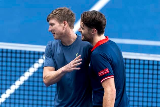 241016 AndrÃ Göransson of Sweden and Sem Verbeek of Netherlands celebrate after a men s doubles tennis match during day 5 of the ATP 250 Nordic Open on October 16, 2024 in Stockholm Photo Sara Damne BILDBYRAN kod SD SD0014 tennis atp 250 nordic open day 5 bbeng jubel  Copyright: SARAxDAMNE BB241016SD003