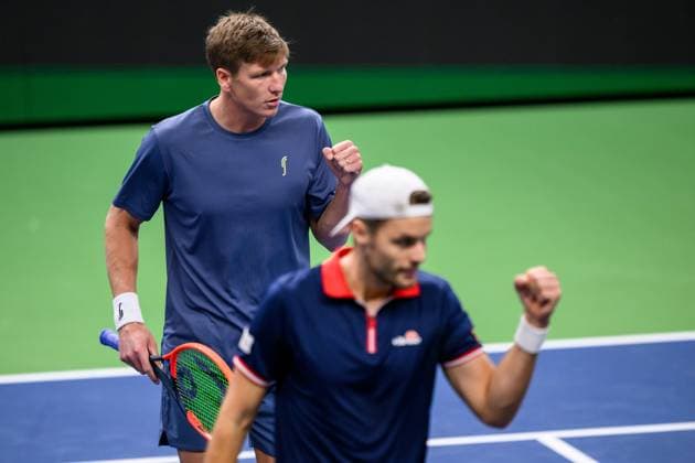 241016 AndrÃ Göransson of Sweden and Sem Verbeek of Netherlands celebrate as they compete in a men s doubles tennis match during day 5 of the ATP 250 Nordic Open on October 16, 2024 in Stockholm Photo Jesper Zerman BILDBYRAN kod JZ SD0014 tennis atp 250 nordic open day 5 bbeng jubel  Copyright: JESPERxZERMAN BB241016JZ003