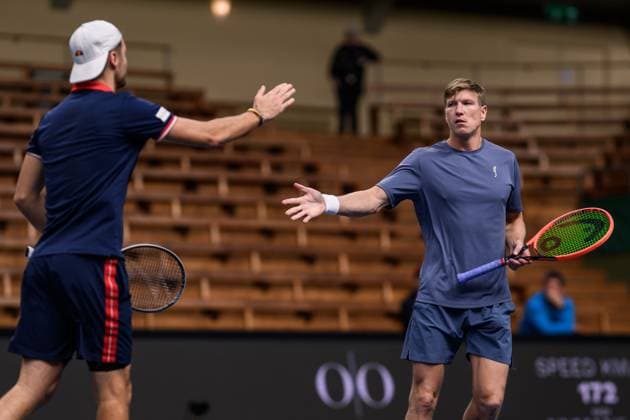 241016 Sem Verbeek of Netherlands and AndrÃ Göransson of Sweden compete in a men s doubles tennis match during day 5 of the ATP 250 Nordic Open on October 16, 2024 in Stockholm Photo Jesper Zerman BILDBYRAN kod JZ SD0014 tennis atp 250 nordic open day 5 bbeng  Copyright: JESPERxZERMAN BB241016JZ010