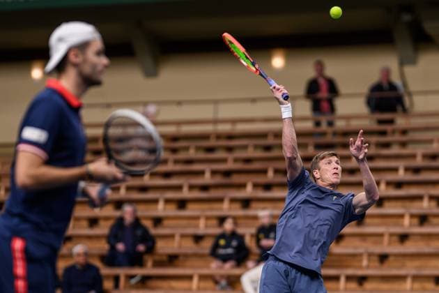 241016 Sem Verbeek of Netherlands and AndrÃ Göransson of Sweden compete in a men s doubles tennis match during day 5 of the ATP 250 Nordic Open on October 16, 2024 in Stockholm Photo Jesper Zerman BILDBYRAN kod JZ SD0014 tennis atp 250 nordic open day 5 bbeng  Copyright: JESPERxZERMAN BB241016JZ015
