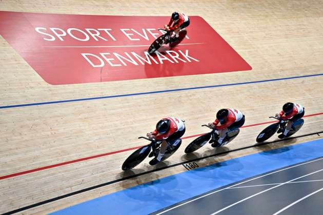 DK: 20241016 Ballerup, Danmark. UCI VM i Banecykling, dag 1. Kvalifikation, kvinder Team Pursuit, Canada UK: 20241016 Ballerup, Denmark. UCI 2024 Track World Championships, day 1. Qualification, women, team pursuit. Canada 