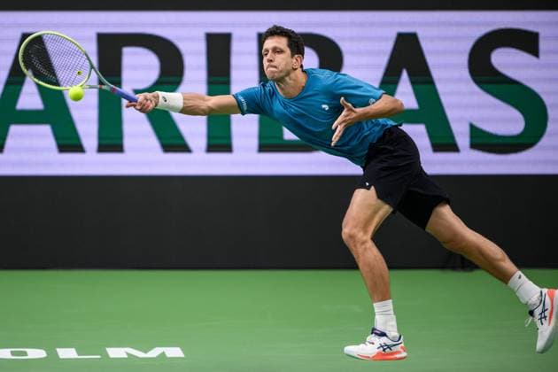 241016 Marcelo Melo of Brazil competes in a men s doubles tennis match during day 5 of the ATP 250 Nordic Open on October 16, 2024 in Stockholm Photo Jesper Zerman BILDBYRAN kod JZ SD0014 tennis atp 250 nordic open day 5 bbeng  Copyright: JESPERxZERMAN BB241016JZ039