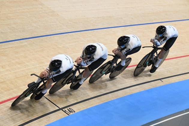 16-10-2024 World Championships Elite Track; Giornata 01; 2024, Germany; Boos, Benjamin; Gross, Felix; Jochum, Ben Felix; Kessler, Bruno; Velodromo Ballerup; 