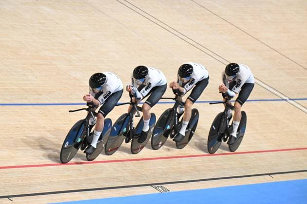 16-10-2024 World Championships Elite Track; Giornata 01; 2024, Germany; Boos, Benjamin; Gross, Felix; Jochum, Ben Felix; Kessler, Bruno; Velodromo Ballerup; 