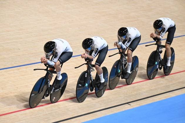 16-10-2024 World Championships Elite Track; Giornata 01; 2024, Germany; Boos, Benjamin; Gross, Felix; Jochum, Ben Felix; Kessler, Bruno; Velodromo Ballerup; 