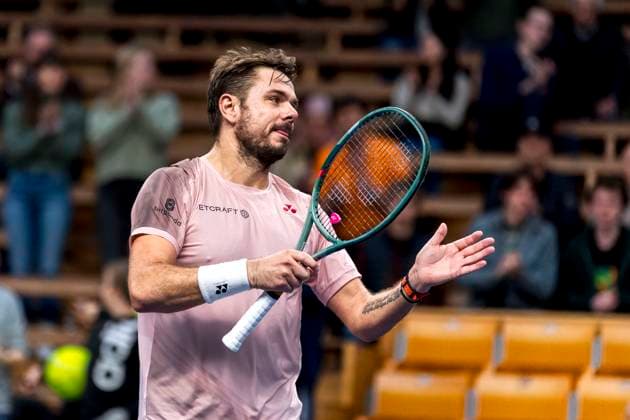 241016 Stan Wawrinka of Switzerland celebrates after competing in a men s singles tennis match during day 5 of the ATP 250 Nordic Open on October 16, 2024 in Stockholm Photo Sara Damne BILDBYRAN kod SD SD0014 tennis atp 250 nordic open day 5 bbeng jubel  Copyright: SARAxDAMNE BB241016SD006