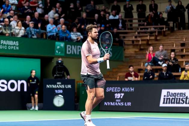 241016 Stan Wawrinka of Switzerland celebrates after competing in a men s singles tennis match during day 5 of the ATP 250 Nordic Open on October 16, 2024 in Stockholm Photo Sara Damne BILDBYRAN kod SD SD0014 tennis atp 250 nordic open day 5 bbeng jubel  Copyright: SARAxDAMNE BB241016SD008