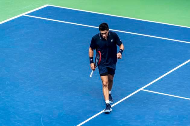 241016 Brandon Nakashima of USA looks dejected while competing in a men s singles tennis match during day 5 of the ATP 250 Nordic Open on October 16, 2024 in Stockholm Photo Sara Damne BILDBYRAN kod SD SD0014 tennis atp 250 nordic open day 5 bbeng depp  Copyright: SARAxDAMNE BB241016SD012
