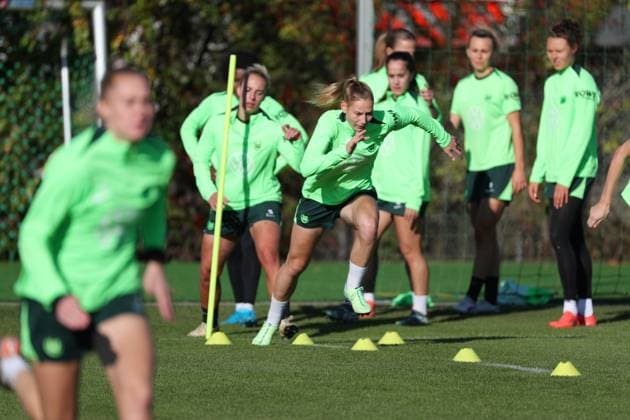 VfL vs Olympique Lyon, CL Women, Preliminary Reports Wolfsburg, 16 10 2024, FOOTBALL VfL Wolfsburg vs Olympique Lyon, Group Round Champions League Women, Season 2024 25 VfL Wolfsburg Final Training Wolfsburg