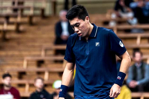 241016 Brandon Nakashima of USA looks dejected while competing in a men s singles tennis match during day 5 of the ATP 250 Nordic Open on October 16, 2024 in Stockholm Photo Sara Damne BILDBYRAN kod SD SD0014 tennis atp 250 nordic open day 5 bbeng depp  Copyright: SARAxDAMNE BB241016SD015