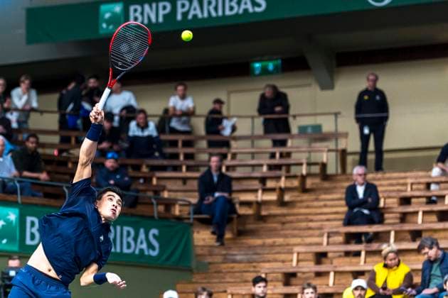 241016 Brandon Nakashima of USA competes in a men s singles tennis match during day 5 of the ATP 250 Nordic Open on October 16, 2024 in Stockholm Photo Sara Damne BILDBYRAN kod SD SD0014 tennis atp 250 nordic open day 5 bbeng  Copyright: SARAxDAMNE BB241016SD017
