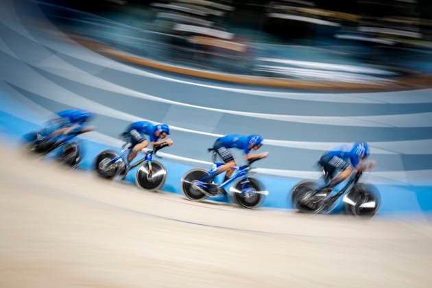 Renato Favero, Francesco Lamon, Manlio Moro and Davide Boscaro from Italy during the men s qualification in 4000 meter team pursuit at the World Championships in track cycling in Ballerup Super Arena in Denmark Wednesday the 16th of October 2024 Photo Mads Claus Rasmussen Ritzau Scanpix , Ballerup Denmark  Copyright: RitzauxScanpix MadsxClausxRasmussenx spdk20241016-162448-L