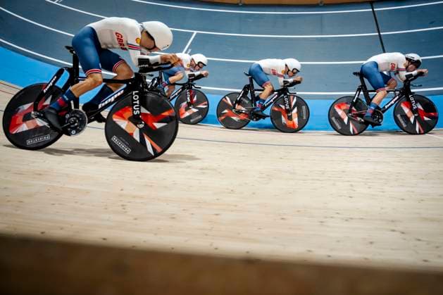 Charlie Tanfield, Oliver Wood, Ethan Edward Hayter and Josh Charlton from Great Britain during the men s qualification in the 4000 meter team pursuit at the World Championships in track cycling at Ballerup Super Arena in Denmark on Wednesday, October 16, 2024 , Ballerup Denmark  Copyright: RitzauxScanpix MadsxClausxRasmussenx spdk20241016-162640-L