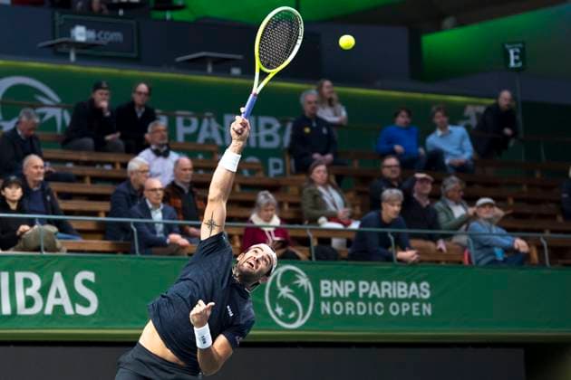 241016 Matteo Berrettini of Italy competes in a men s singles tennis match during day 5 of the ATP 250 Nordic Open on October 16, 2024 in Stockholm Photo Sara Damne BILDBYRAN kod SD SD0014 tennis atp 250 nordic open day 5 bbeng  Copyright: SARAxDAMNE BB241016SD020