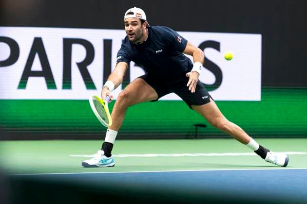 241016 Matteo Berrettini of Italy competes in a men s singles tennis match during day 5 of the ATP 250 Nordic Open on October 16, 2024 in Stockholm Photo Sara Damne BILDBYRAN kod SD SD0014 tennis atp 250 nordic open day 5 bbeng  Copyright: SARAxDAMNE BB241016SD021