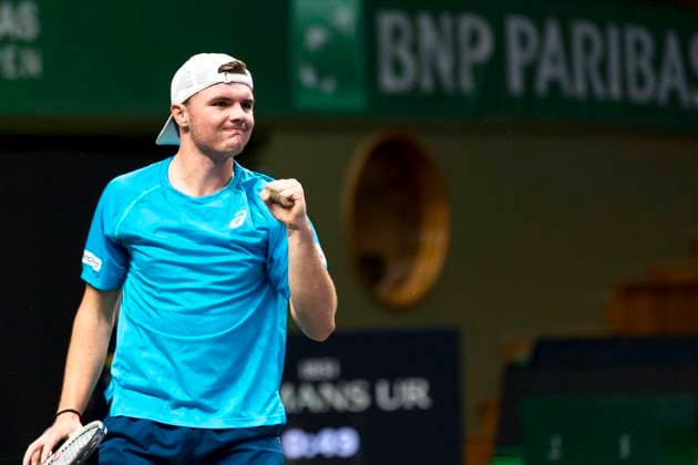 241016 Dominic Stricker of Switzerland celebrates while competing in a men s singles tennis match during day 5 of the ATP 250 Nordic Open on October 16, 2024 in Stockholm Photo Sara Damne BILDBYRAN kod SD SD0014 tennis atp 250 nordic open day 5 bbeng jubel  Copyright: SARAxDAMNE BB241016SD022