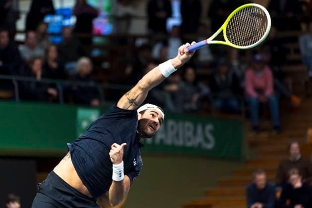 241016 Matteo Berrettini of Italy competes in a men s singles tennis match during day 5 of the ATP 250 Nordic Open on October 16, 2024 in Stockholm Photo Sara Damne BILDBYRAN kod SD SD0014 tennis atp 250 nordic open day 5 bbeng  Copyright: SARAxDAMNE BB241016SD023