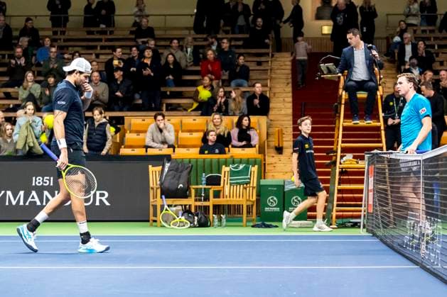 241016 Matteo Berrettini of Italy looks dejected after competing in a men s singles tennis match against Dominic Stricker of Switzerland during day 5 of the ATP 250 Nordic Open on October 16, 2024 in Stockholm Photo Sara Damne BILDBYRAN kod SD SD0014 tennis atp 250 nordic open day 5 bbeng depp  Copyright: SARAxDAMNE BB241016SD031