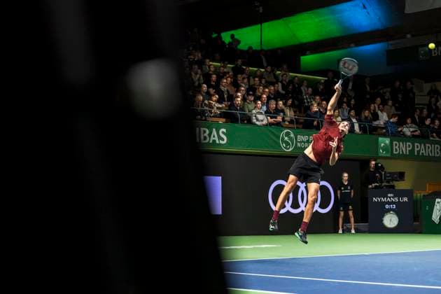 241016 Lorenzo Sonego of Italy competes in a men s singles tennis match during day 5 of the ATP 250 Nordic Open on October 16, 2024 in Stockholm Photo Sara Damne BILDBYRAN kod SD SD0014 tennis atp 250 nordic open day 5 bbeng  Copyright: SARAxDAMNE BB241016SD039