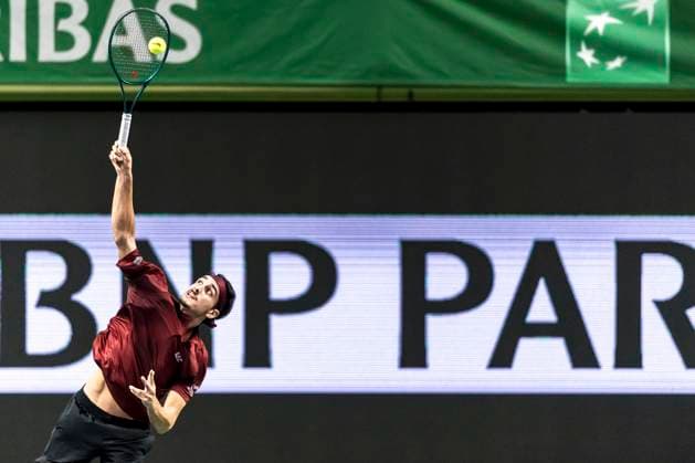 241016 Lorenzo Sonego of Italy competes in a men s singles tennis match during day 5 of the ATP 250 Nordic Open on October 16, 2024 in Stockholm Photo Sara Damne BILDBYRAN kod SD SD0014 tennis atp 250 nordic open day 5 bbeng  Copyright: SARAxDAMNE BB241016SD043