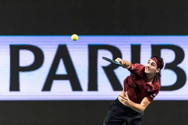 241016 Lorenzo Sonego of Italy competes in a men s singles tennis match during day 5 of the ATP 250 Nordic Open on October 16, 2024 in Stockholm Photo Sara Damne BILDBYRAN kod SD SD0014 tennis atp 250 nordic open day 5 bbeng  Copyright: SARAxDAMNE BB241016SD046