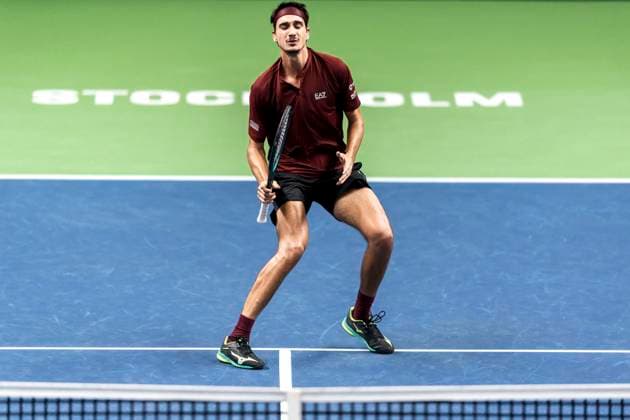 241016 Lorenzo Sonego of Italy looks dejected while competing in a men s singles tennis match during day 5 of the ATP 250 Nordic Open on October 16, 2024 in Stockholm Photo Sara Damne BILDBYRAN kod SD SD0014 tennis atp 250 nordic open day 5 bbeng depp  Copyright: SARAxDAMNE BB241016SD047
