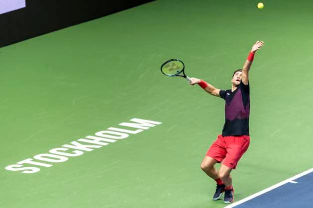 241016 Casper Ruud of Norway competes in a men s singles tennis match during day 5 of the ATP 250 Nordic Open on October 16, 2024 in Stockholm Photo Sara Damne BILDBYRAN kod SD SD0014 tennis atp 250 nordic open day 5 bbeng  Copyright: SARAxDAMNE BB241016SD048
