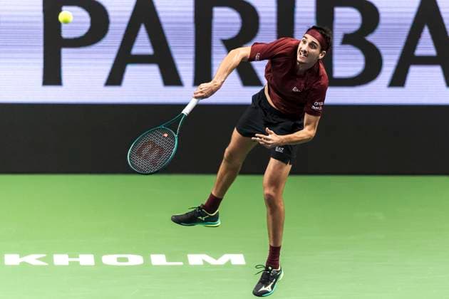 241016 Lorenzo Sonego of Italy competes in a men s singles tennis match during day 5 of the ATP 250 Nordic Open on October 16, 2024 in Stockholm Photo Sara Damne BILDBYRAN kod SD SD0014 tennis atp 250 nordic open day 5 bbeng  Copyright: SARAxDAMNE BB241016SD052