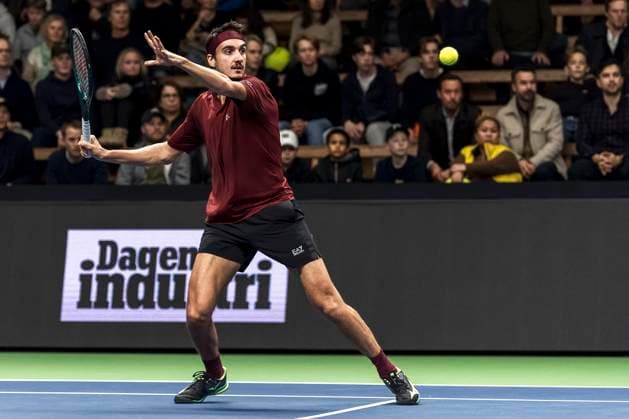 241016 Lorenzo Sonego of Italy competes in a men s singles tennis match during day 5 of the ATP 250 Nordic Open on October 16, 2024 in Stockholm Photo Sara Damne BILDBYRAN kod SD SD0014 tennis atp 250 nordic open day 5 bbeng  Copyright: SARAxDAMNE BB241016SD057
