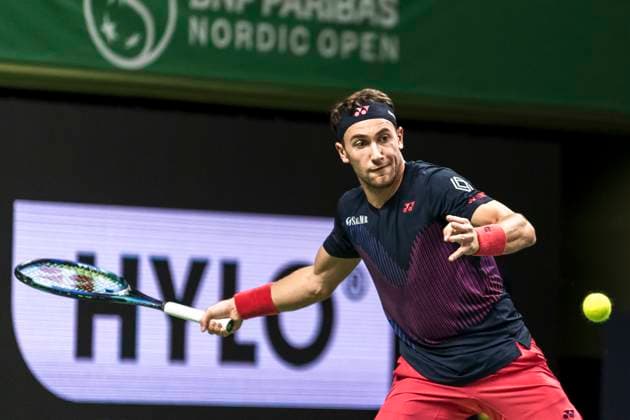 241016 Casper Ruud of Norway competes in a men s singles tennis match during day 5 of the ATP 250 Nordic Open on October 16, 2024 in Stockholm Photo Sara Damne BILDBYRAN kod SD SD0014 tennis atp 250 nordic open day 5 bbeng  Copyright: SARAxDAMNE BB241016SD058