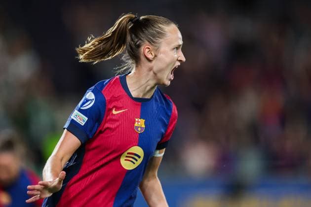Barcelona, Spain, Oct 15th 2024: Caroline Graham Hansen (10 FC Barcelona, Barca celebrates after scoring during the UEFA Womens Champions League football match between FC Barcelona and Hammarby at the Johan Cruyff Stadium in Barcelona, Spain (Judit Cartiel SPP) Copyright: xJuditxCartiel SPPx spp-en-JuCa-JUCA2711