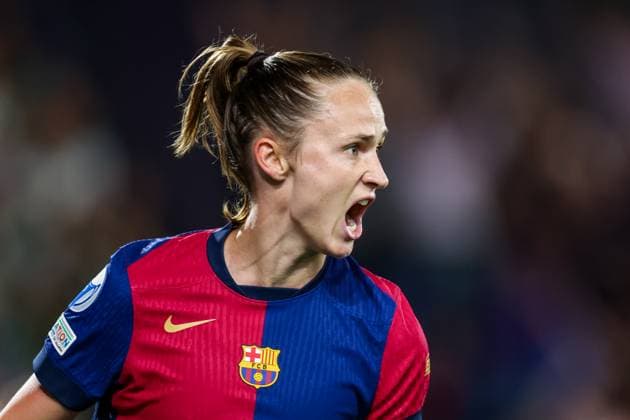 Barcelona, Spain, Oct 15th 2024: Caroline Graham Hansen (10 FC Barcelona, Barca celebrates after scoring during the UEFA Womens Champions League football match between FC Barcelona and Hammarby at the Johan Cruyff Stadium in Barcelona, Spain (Judit Cartiel SPP) Copyright: xJuditxCartiel SPPx spp-en-JuCa-JUCA2709