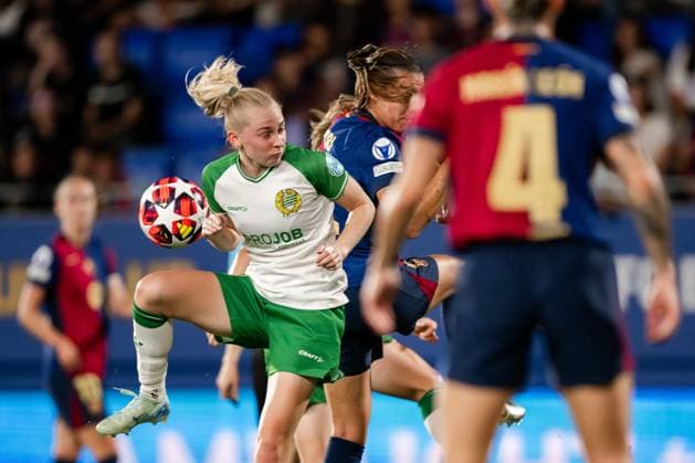 241016 Emilie Joramo of Hammarby during the Women s Champions League football match between Barcelona and Hammarby on October 16, 2024 in Barcelona Photo Johanna Säll BILDBYRAN kod JL JL0454 fotboll football soccer fotball uefa womens champions league barcelona hammarby dam bbeng  Copyright: JOHANNAxSÄLL BB241016BB713