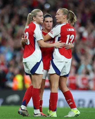 London, England, 16th October 2024. Mariona Caldentey of Arsenal celebrates after scoring to make it 3-1 during the UEFA Womens Champions League match at the Emirates Stadium, London. Picture credit should read: Paul Terry Sportimage EDITORIAL USE ONLY. No use with unauthorised audio, video, data, fixture lists, club league logos or live services. Online in-match use limited to 120 images, no video emulation. No use in betting, games or single club league player publications. SPI-3383-0011