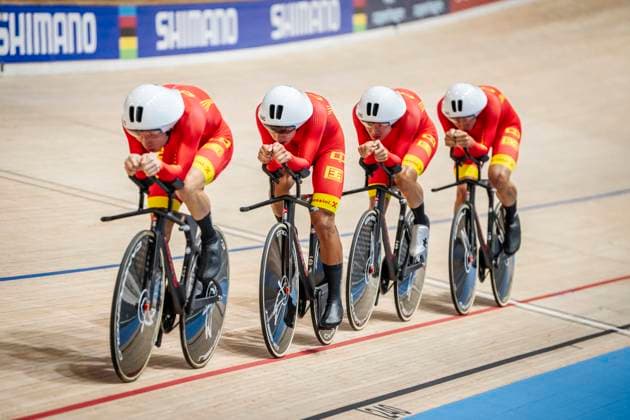 Boan Li, Mengjie, Yang Yang and Jinyan Zhang from China during the men s first round in the 4000 meter team pursuit at the World Championships in track cycling in Ballerup Super Arena in Denmark on Wednesday, October 16, 2024 Photo Mads Claus Rasmussen Ritzau Scanpix , Ballerup Denmark  Copyright: RitzauxScanpix MadsxClausxRasmussenx spdk20241016-221448-L
