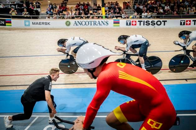 Benjamin Boss, Felix Gross, Ben Felix Jochum and Bruno Kessler from Germany during the men s first round in the 4000 meter team pursuit race during the World Championship in track cycling in Ballerup Super Arena in Denmark Wednesday, October 16, 2024 Photo Mads Claus Rasmussen Ritzau Scanpix , Ballerup Denmark  Copyright: RitzauxScanpix MadsxClausxRasmussenx spdk20241016-221401-L