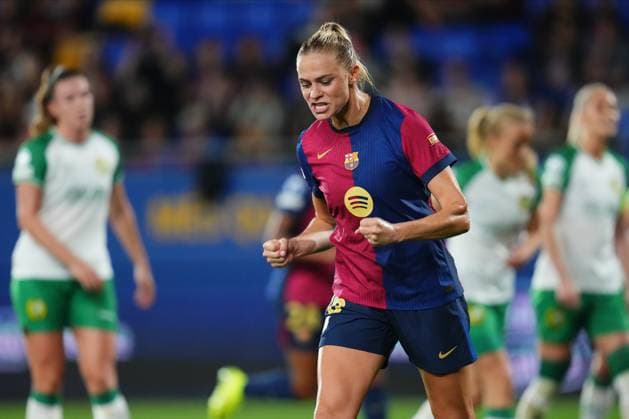 ESP: FC Barcelona, Barca v Hammarby. UEFA Women™s Champions League match. Fridolina Rolfo of FC Barcelona celebrates after scoring the 9-0 during the UEFA Women™s Champions League match, Group D, date 2, between FC Barcelona and Hammarby played at Johan Cruyff Stadium on October 16, 2024 in Barcelona Spain. kpng Copyright: xBaguxBlancox xPRESSINPHOTOx PS_241016_BAR_HAM_028