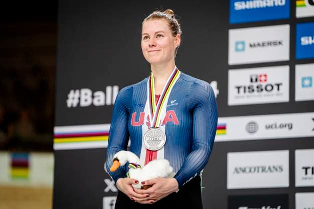 Jennifer Valente from USA wins silver in the women s scratch race at the World Championship in track cycling in Ballerup Super Arena in Denmark on Wednesday, October 16, 2024 Photo Mads Claus Rasmussen Ritzau Scanpix , Ballerup Denmark  Copyright: RitzauxScanpix MadsxClausxRasmussenx spdk20241016-215211-L
