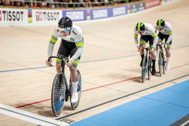 Ryan Elliott, Leigh Hoffman and Thomas Cornish from Australia win silver in the men s team sprint final at the World Championship in track cycling at Ballerup Super Arena in Denmark on Wednesday, October 16, 2024 Photo Mads Claus Rasmussen Ritzau Scanpix , Ballerup Denmark  Copyright: RitzauxScanpix MadsxClausxRasmussenx spdk20241016-220300-L