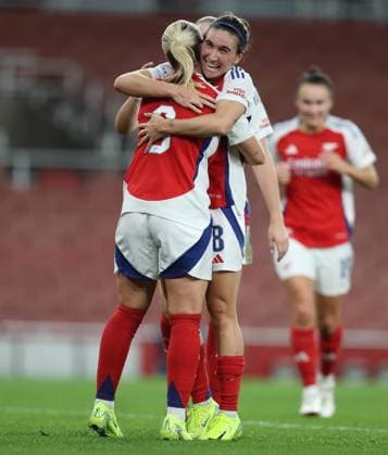 - Arsenal Women v Valerenga Damer, UEFA Womens Champions League, Group C, Emirates Stadium, London, UK - 16 October 2024. GOAL Mariona Caldentey of Arsenal Women goal celebration with Beth Mead of Arsenal Women. - Arsenal Women v Valerenga Damer, UEFA Womens Champions League, Group C, Emirates Stadium, London, UK - 16 October 2024. London Emirates Stadium UK Copyright: xDanxWeirx CP_Arsenal_Women_Valerenga_Damer_20