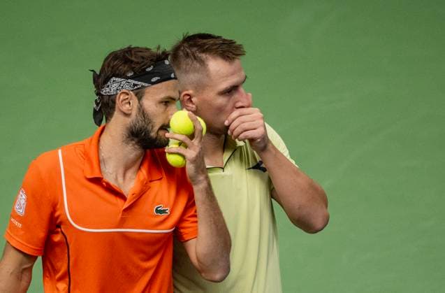 STOCKHOLM 20241017 The doubles match between Gonzalo Escobar and Diego Hidalgo from Ecuador against Hugo Nys from Monaco tv and Jan Zielinski from Poland th during the Stockholm Open in the Royal Tennis Hall Stockholm SWEDEN x10430x  Copyright: xChristinexOlssonTTx STOCKHOLM OPEN I TENNIS