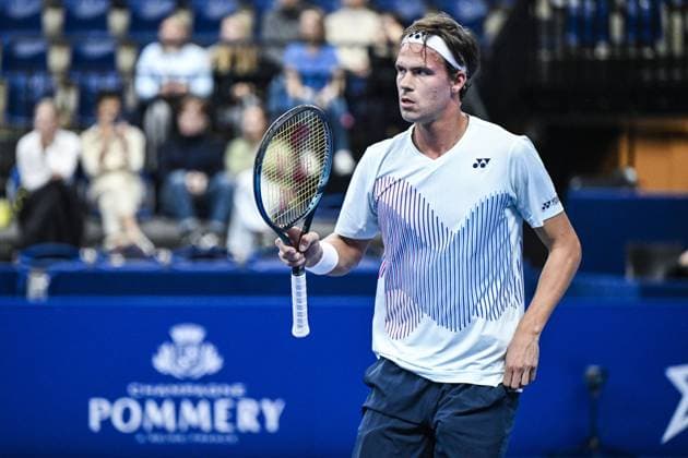 German Daniel Altmaier reacts a tennis match in the round of 16 of the singles competition at the ATP, Tennis Herren European Open Tennis tournament in Antwerp, Thursday 17 October 2024. TOM GOYVAERTS TomxGoyvaerts  x102781074x