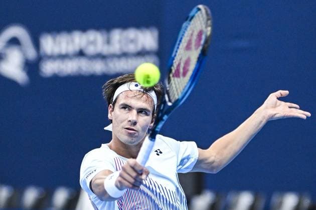German Daniel Altmaier pictured in action during a tennis match in the round of 16 of the singles competition at the ATP, Tennis Herren European Open Tennis tournament in Antwerp, Thursday 17 October 2024. TOM GOYVAERTS TomxGoyvaerts  x102781334x