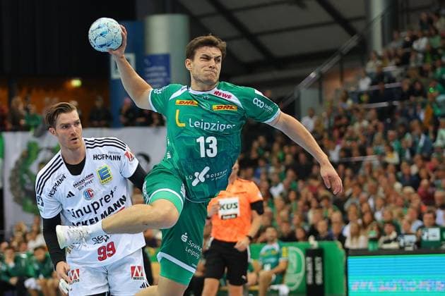Leipzig, 14 10 2024, QUARTERBACK Immobilien ARENA, Handball, Men, Season 2024 2025, 1 Bundesliga, Matchday 6 , SC DHfK Leipzig HC Erlangen 32 25 16 17 , Pictured Matej Klima 13, Leipzig ,