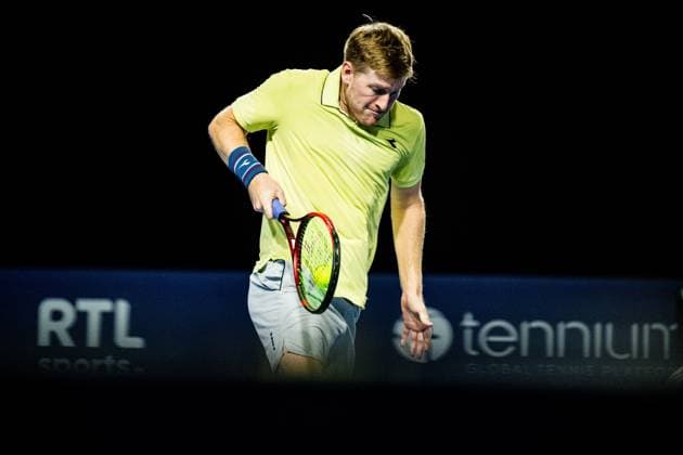 Luke Johnson pictured in action during a tennis match in the quarter final of the doubles competition at the ATP, Tennis Herren European Open Tennis tournament in Antwerp, Thursday 17 October 2024. JASPERxJACOBS  x102785038x