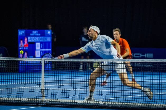 Mexican Santiago Gonzalez pictured in action during a tennis match in the quarter final of the doubles competition at the ATP, Tennis Herren European Open Tennis tournament in Antwerp, Thursday 17 October 2024. JASPERxJACOBS  x102785126x