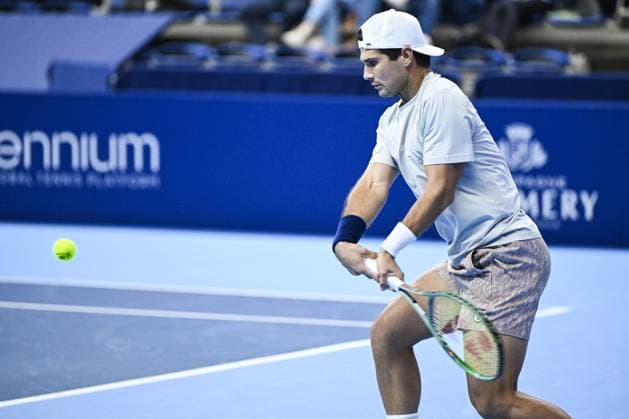 US Marcos Giron pictured in action during a tennis match in the round of 16 of the singles competition at the ATP, Tennis Herren European Open Tennis tournament in Antwerp, Thursday 17 October 2024. TOM GOYVAERTS TomxGoyvaerts  x102786375x